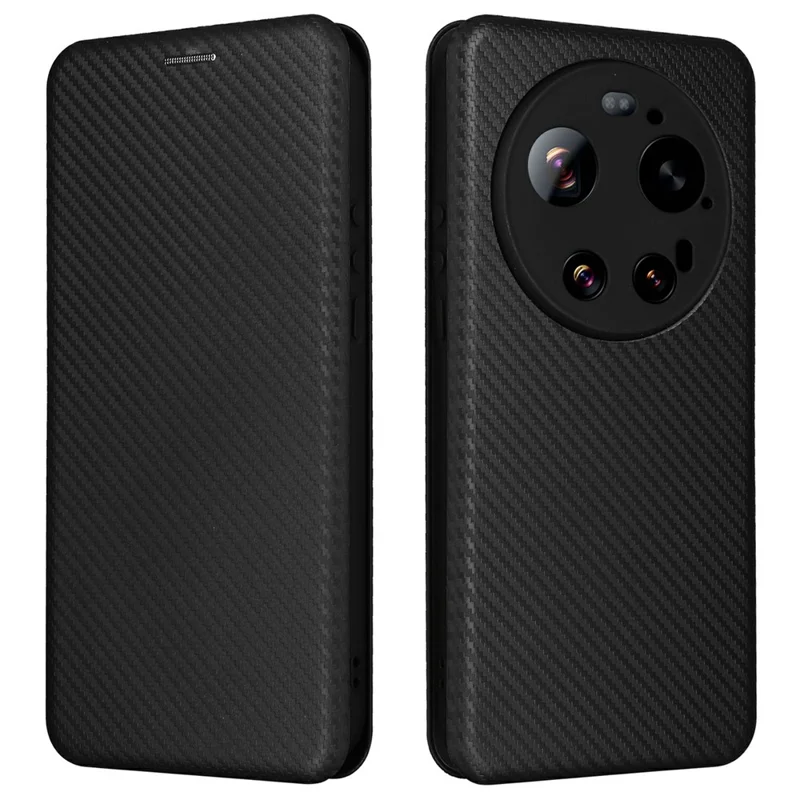 Funda para Xiaomi 17 Ultra 5G con textura de fibra de carbono, resistente a caídas, cubierta de cuero PU - Negro
