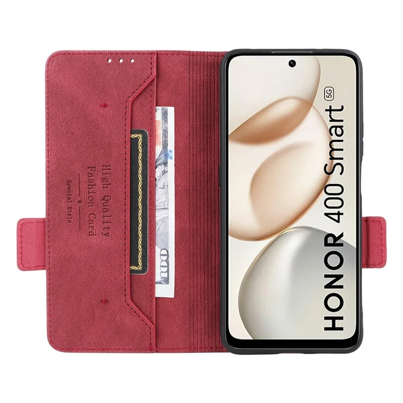 Coque pour Honor 400 Smart 4G, étui portefeuille en cuir avec fermeture à rabat et décoration métallique - Rose