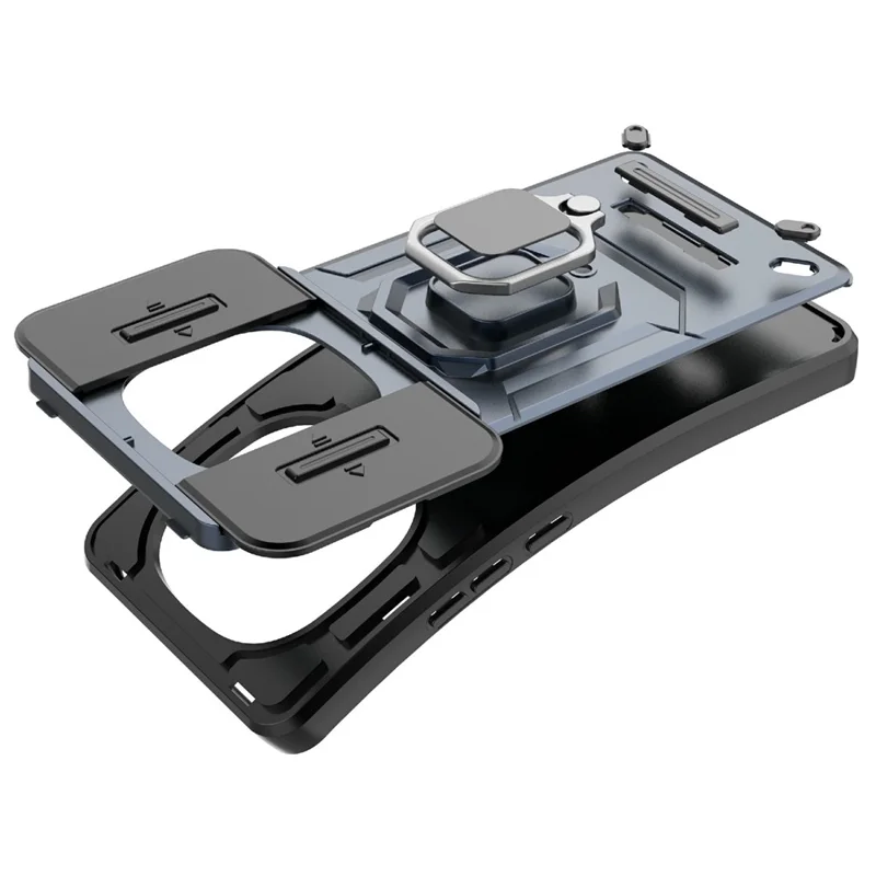 For Xiaomi Redmi Note 15 4G (Global) Case PC + TPU Kickstand Phone Protector with Lens Cover - Black