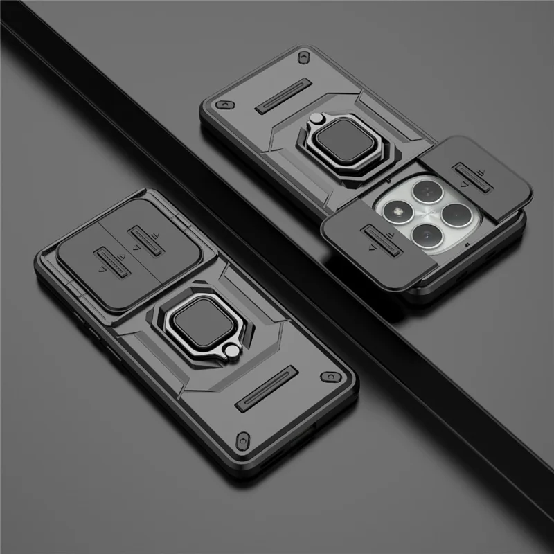 For Xiaomi Redmi Note 15 4G (Global) Case PC + TPU Kickstand Phone Protector with Lens Cover - Black