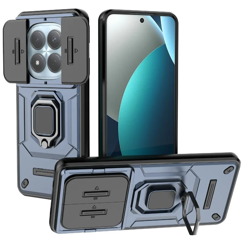 For Xiaomi Redmi Note 15 Pro 4G (Global) Case PC + TPU Kickstand Phone Protector with Lens Cover - Blue