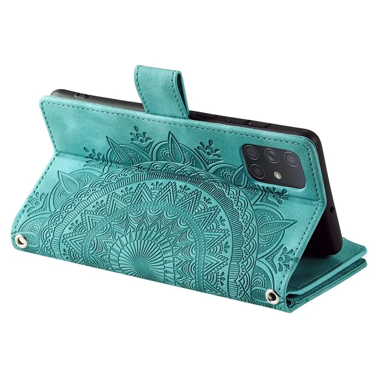 Shockproof Case for Samsung Galaxy A71 4G SM-A715 Multi Card Slot Phone Case Mandala Flower Imprinted PU Leather Cover with Zippered Wallet / Strap - Green