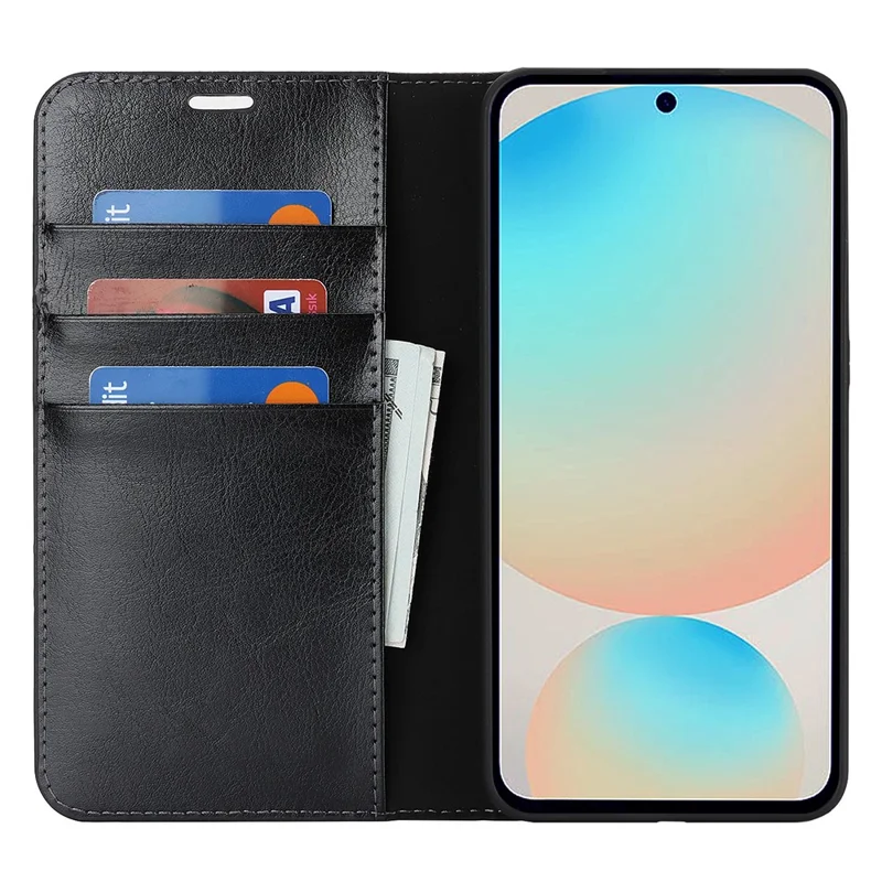 Für Samsung Galaxy S25 FE Hülle Crazy Horse Muster Spaltleder Brieftaschen-Handyhülle - Schwarz