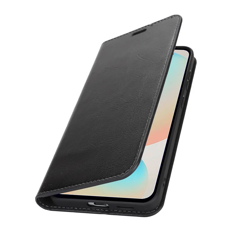 Für Samsung Galaxy S25 FE Hülle Crazy Horse Muster Spaltleder Brieftaschen-Handyhülle - Schwarz