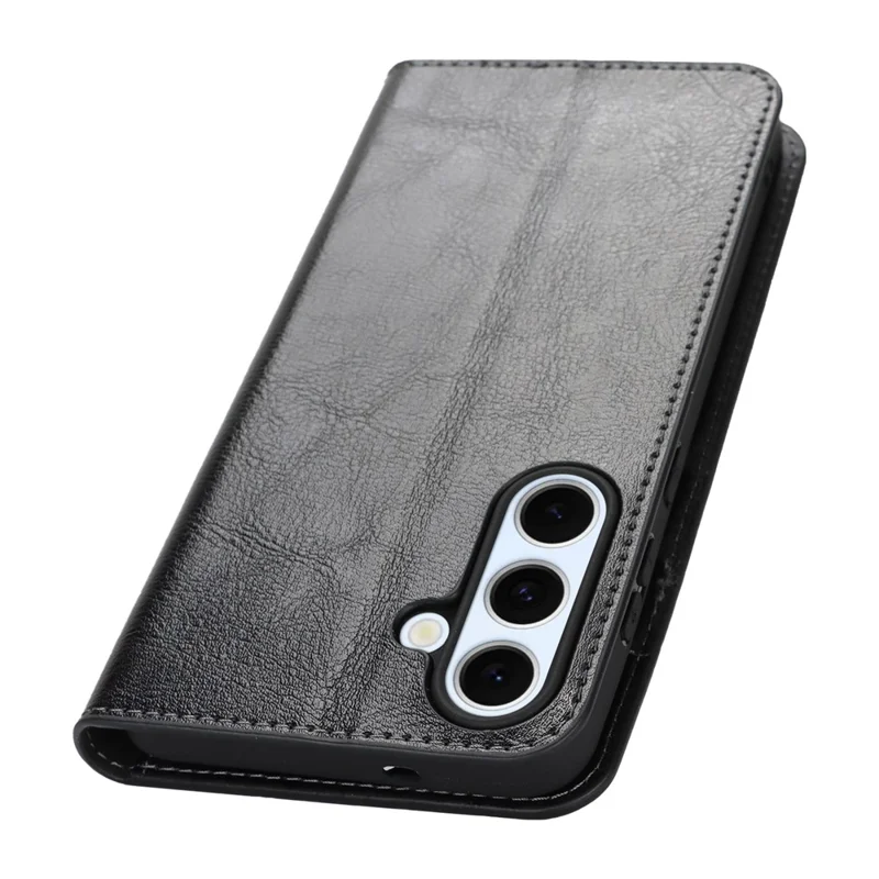 Für Samsung Galaxy S25 FE Hülle Crazy Horse Muster Spaltleder Brieftaschen-Handyhülle - Schwarz