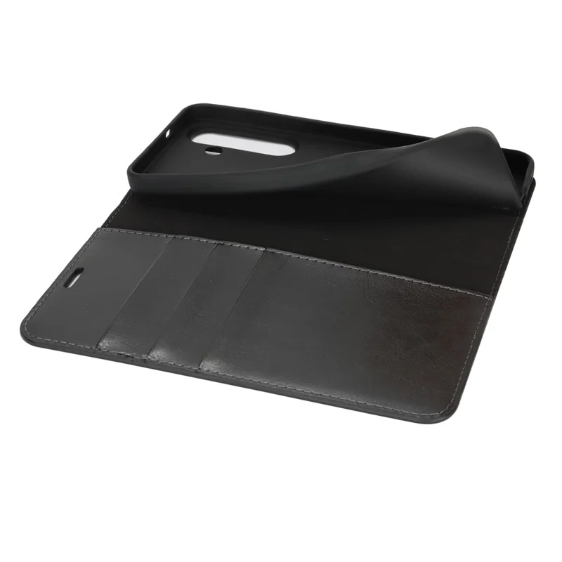 Für Samsung Galaxy S25 FE Hülle Crazy Horse Muster Spaltleder Brieftaschen-Handyhülle - Schwarz