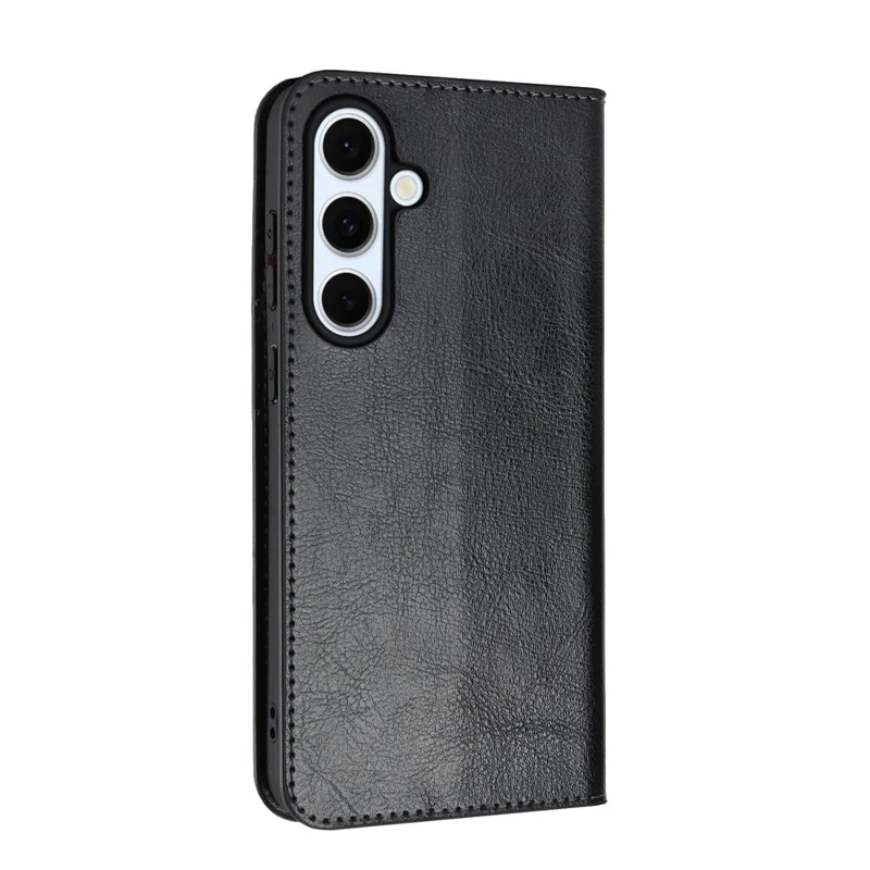 Für Samsung Galaxy S25 FE Hülle Crazy Horse Muster Spaltleder Brieftaschen-Handyhülle - Schwarz