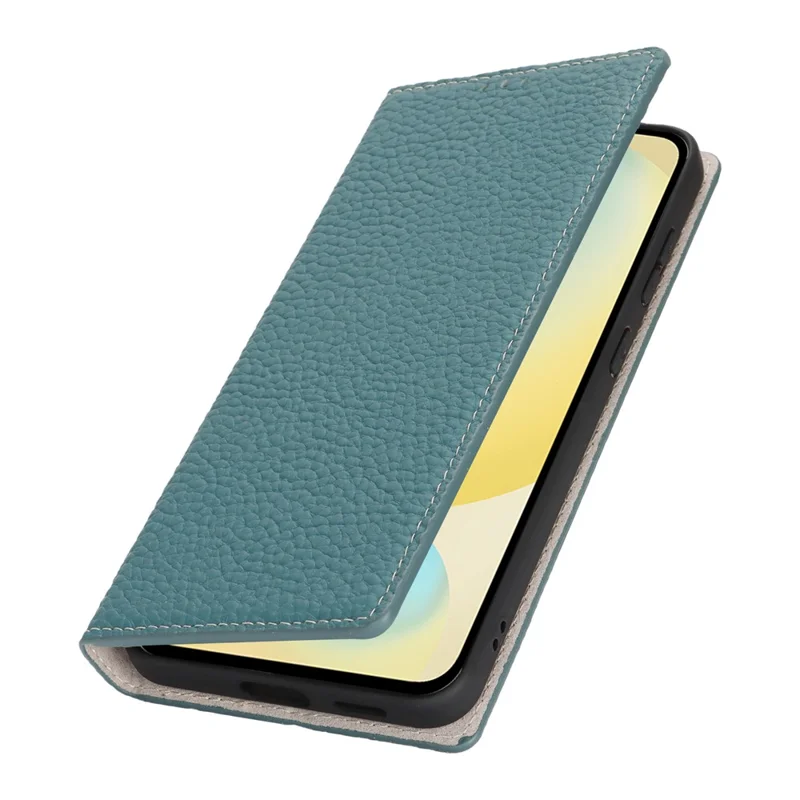 Für Samsung Galaxy S25 FE Brieftaschenhülle aus echtem Rindsleder mit Litschi-Textur - Himmelblau