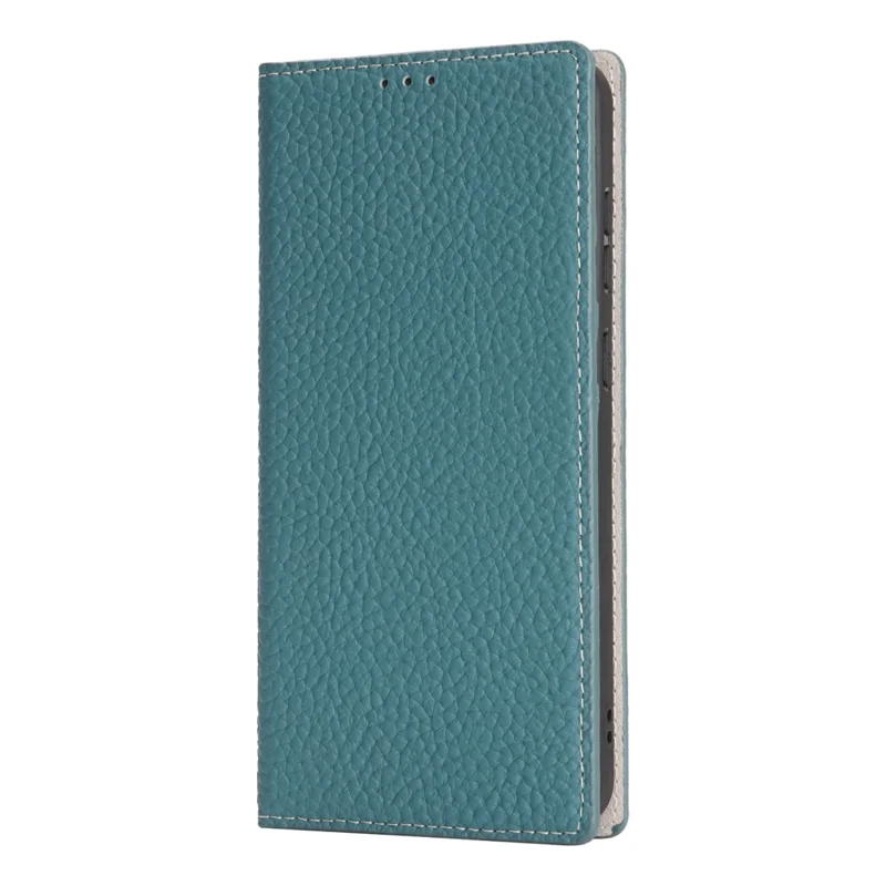 Für Samsung Galaxy S25 FE Brieftaschenhülle aus echtem Rindsleder mit Litschi-Textur - Himmelblau