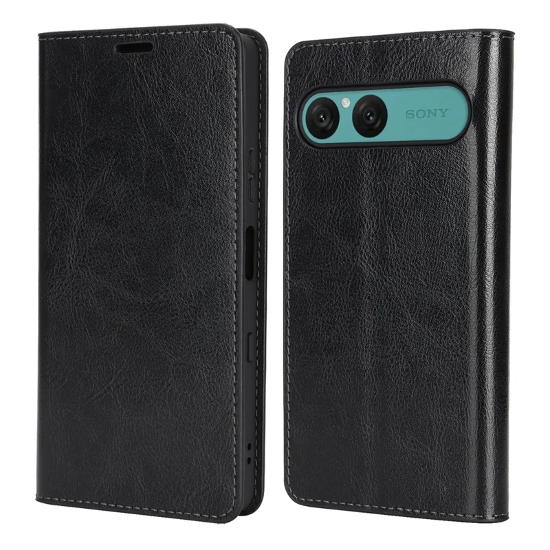 For Sony Xperia 10 VII Case Crazy Horse Texture Split Leather Wallet Phone Cover - Black