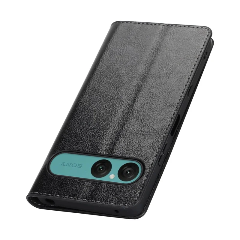 For Sony Xperia 10 VII Case Crazy Horse Texture Split Leather Wallet Phone Cover - Black