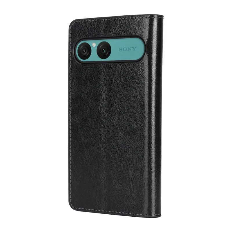 For Sony Xperia 10 VII Case Crazy Horse Texture Split Leather Wallet Phone Cover - Black