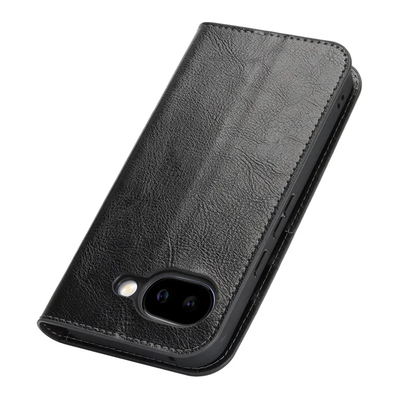 Capa de Telemóvel Carteira em Pele Legítima Textura Cavalo Louco para Google Pixel 10a - Preto