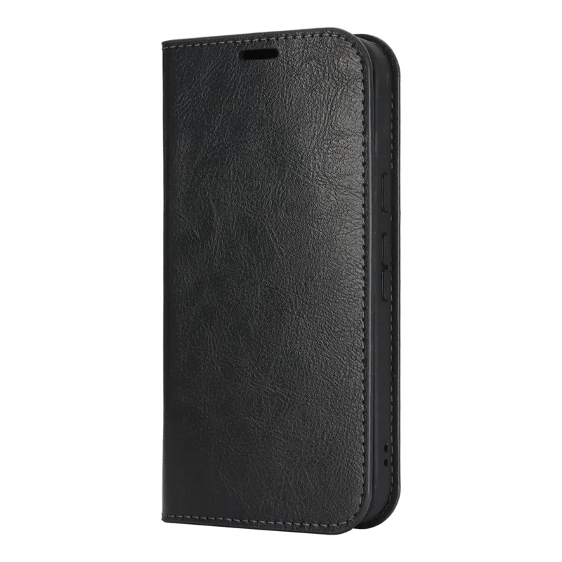 Capa de Telemóvel Carteira em Pele Legítima Textura Cavalo Louco para Google Pixel 10a - Preto