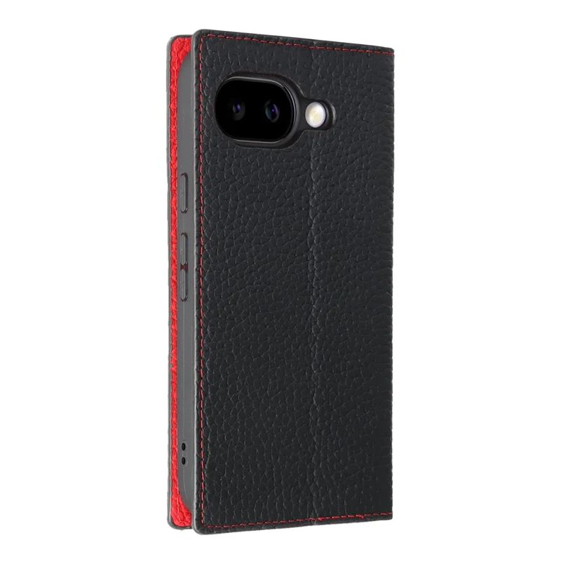 For Google Pixel 10a Wallet Case Genuine Cow Leather Phone Cover Litchi Texture - Black