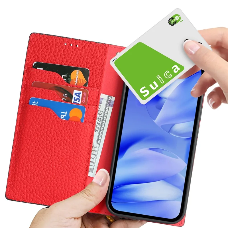 For Google Pixel 10a Wallet Case Genuine Cow Leather Phone Cover Litchi Texture - Black