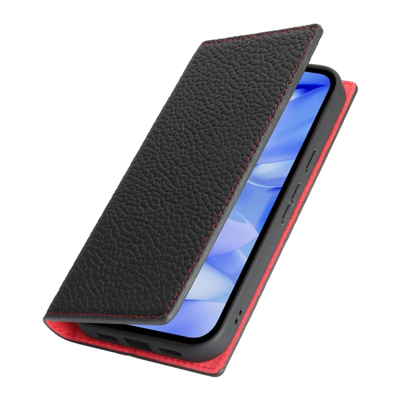 For Google Pixel 10a Wallet Case Genuine Cow Leather Phone Cover Litchi Texture - Black