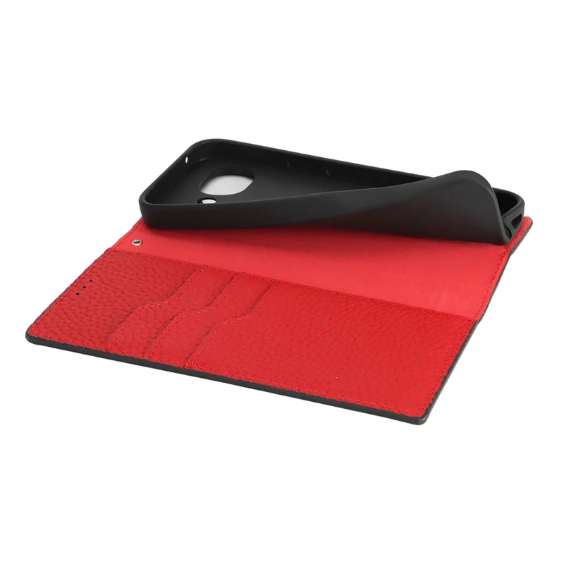 For Google Pixel 10a Wallet Case Genuine Cow Leather Phone Cover Litchi Texture - Black