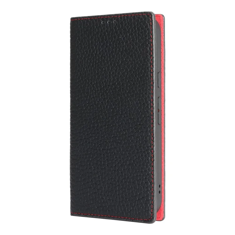 For Google Pixel 10a Wallet Case Genuine Cow Leather Phone Cover Litchi Texture - Black