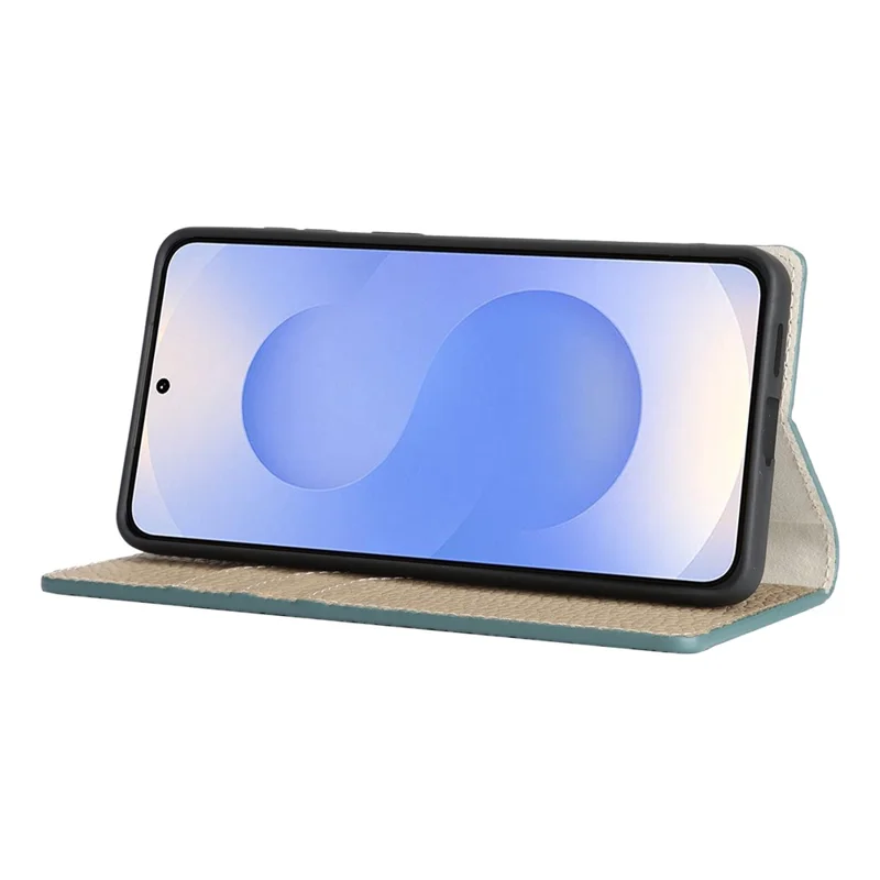 For Samsung Galaxy S26 Wallet Case Genuine Cow Leather Phone Cover Litchi Texture - Sky Blue