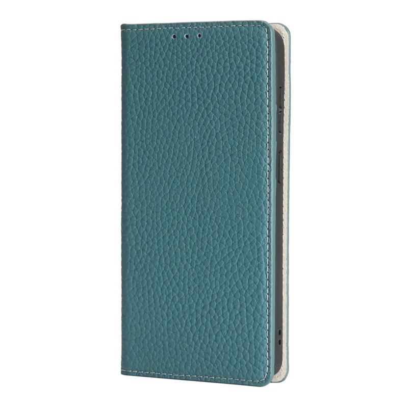 For Samsung Galaxy S26 Wallet Case Genuine Cow Leather Phone Cover Litchi Texture - Sky Blue