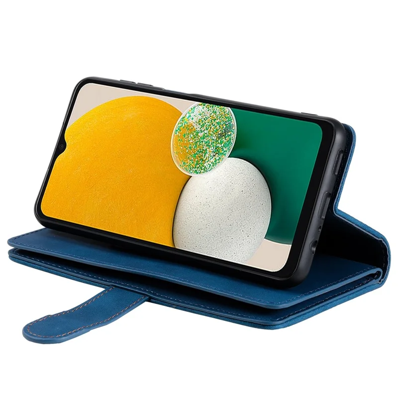 Leather Phone Case for Samsung Galaxy S23 Anti-Fall Protective Cover Multi Card Slot Phone Case with Zipper Wallet / Strap - Blue