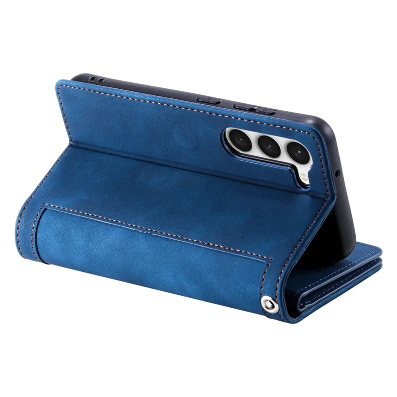 Leather Phone Case for Samsung Galaxy S23 Anti-Fall Protective Cover Multi Card Slot Phone Case with Zipper Wallet / Strap - Blue