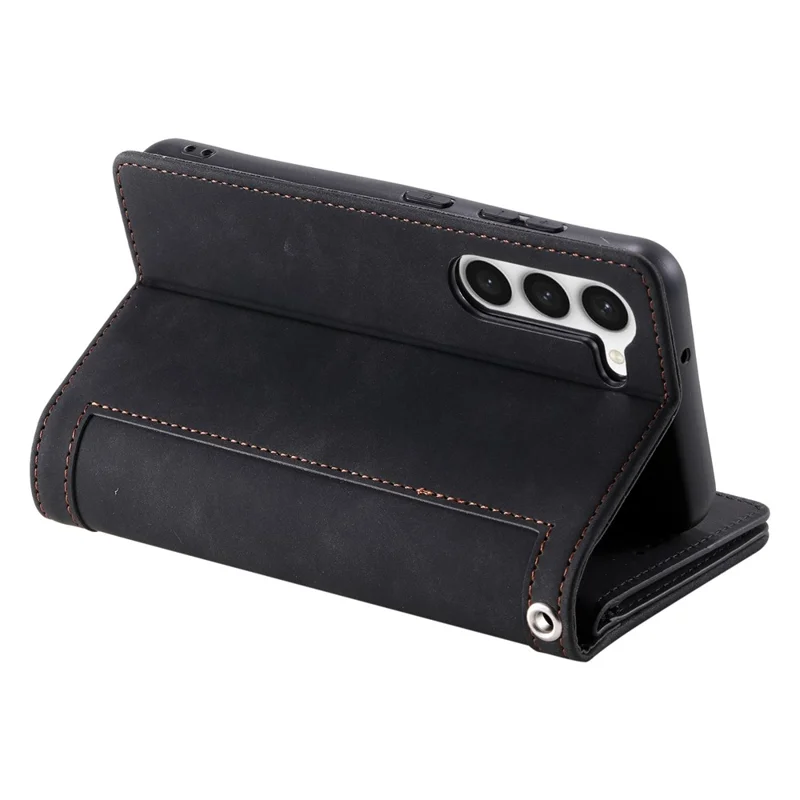Leather Phone Case for Samsung Galaxy S23 Anti-Fall Protective Cover Multi Card Slot Phone Case with Zipper Wallet / Strap - Black