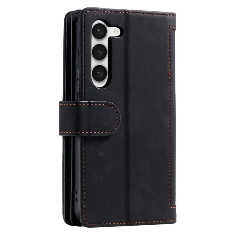 Leather Phone Case for Samsung Galaxy S23 Anti-Fall Protective Cover Multi Card Slot Phone Case with Zipper Wallet / Strap - Black