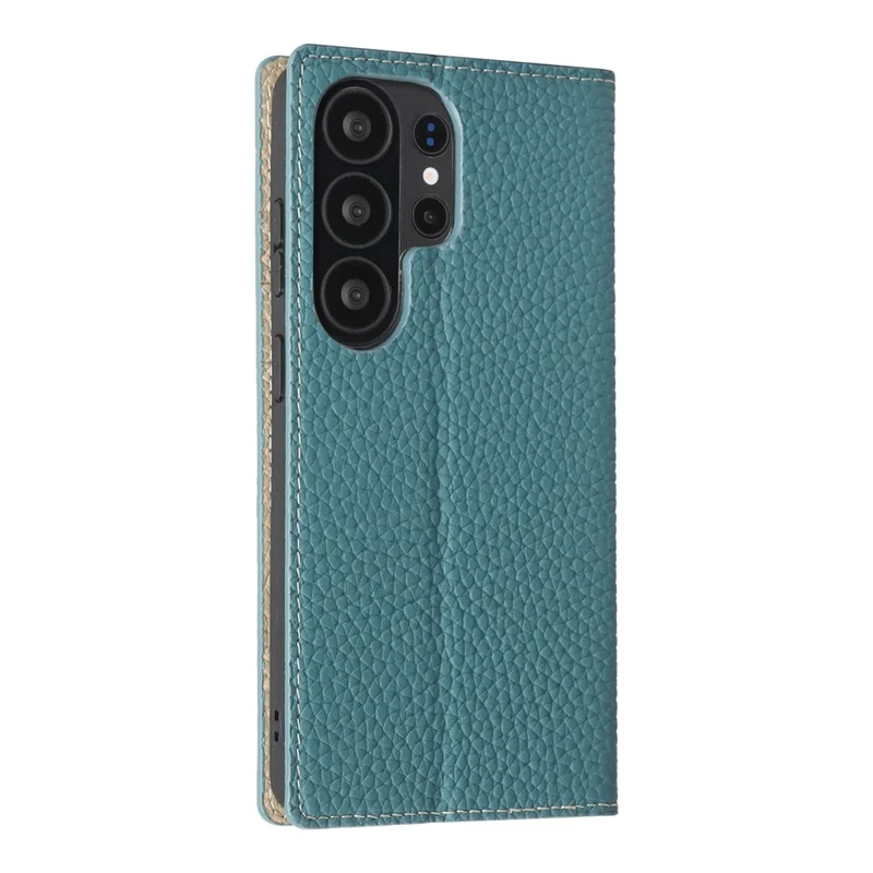 Étui portefeuille pour Samsung Galaxy S26 Ultra, housse en véritable cuir de vache avec texture de litchi - Bleu ciel