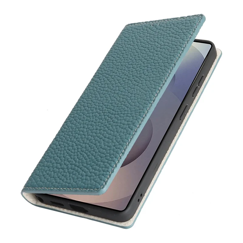 Étui portefeuille pour Samsung Galaxy S26 Ultra, housse en véritable cuir de vache avec texture de litchi - Bleu ciel