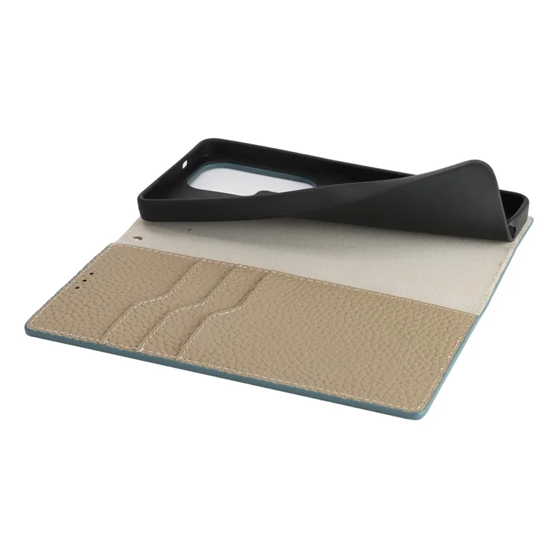 Étui portefeuille pour Samsung Galaxy S26 Ultra, housse en véritable cuir de vache avec texture de litchi - Bleu ciel