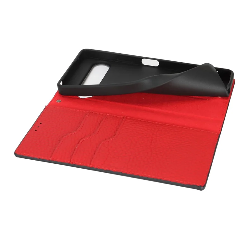 For Sony Xperia 10 VII Wallet Case Genuine Cow Leather Phone Cover Litchi Texture - Black