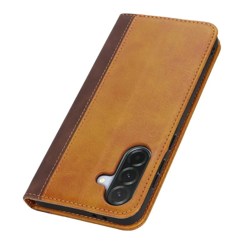 Telebeskyttelse til Samsung Galaxy A56 5G / A36 5G Kalvlæderstruktur med 3 kortpladser, farvesammenstilling i læderlook - Gul+Brun