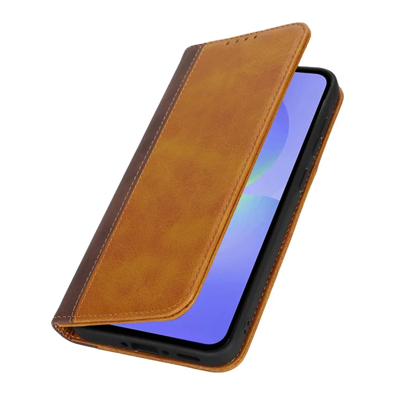 Telebeskyttelse til Samsung Galaxy A56 5G / A36 5G Kalvlæderstruktur med 3 kortpladser, farvesammenstilling i læderlook - Gul+Brun