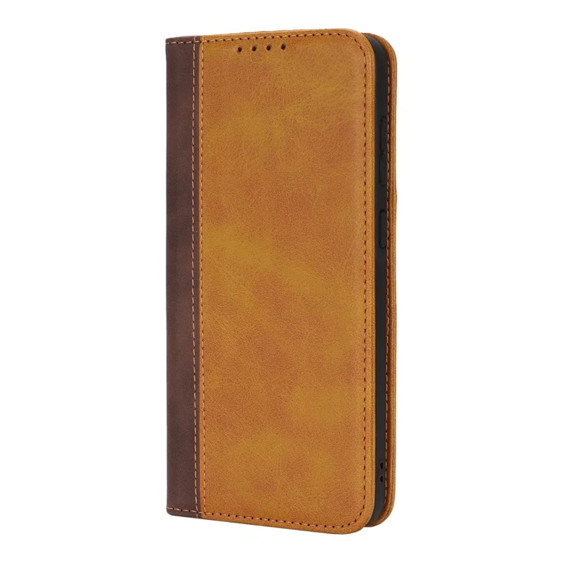 Telebeskyttelse til Samsung Galaxy A56 5G / A36 5G Kalvlæderstruktur med 3 kortpladser, farvesammenstilling i læderlook - Gul+Brun