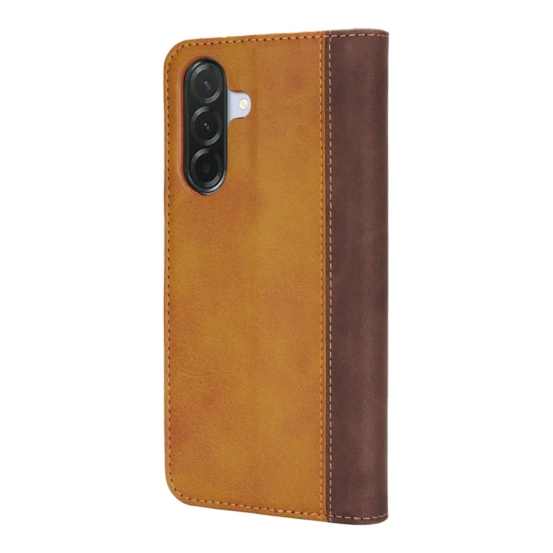 Telebeskyttelse til Samsung Galaxy A56 5G / A36 5G Kalvlæderstruktur med 3 kortpladser, farvesammenstilling i læderlook - Gul+Brun