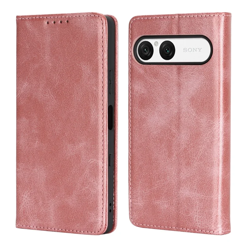 For Sony Xperia 10 VII Case PU Leather Calf Textured Magnetic Closing Smart Phone Cover - Rose Gold