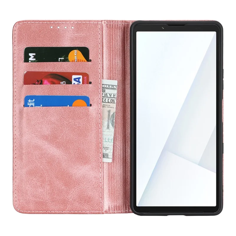For Sony Xperia 10 VII Case PU Leather Calf Textured Magnetic Closing Smart Phone Cover - Rose Gold