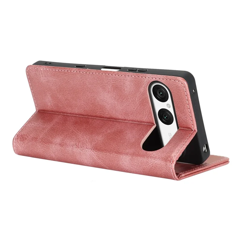 For Sony Xperia 10 VII Case PU Leather Calf Textured Magnetic Closing Smart Phone Cover - Rose Gold