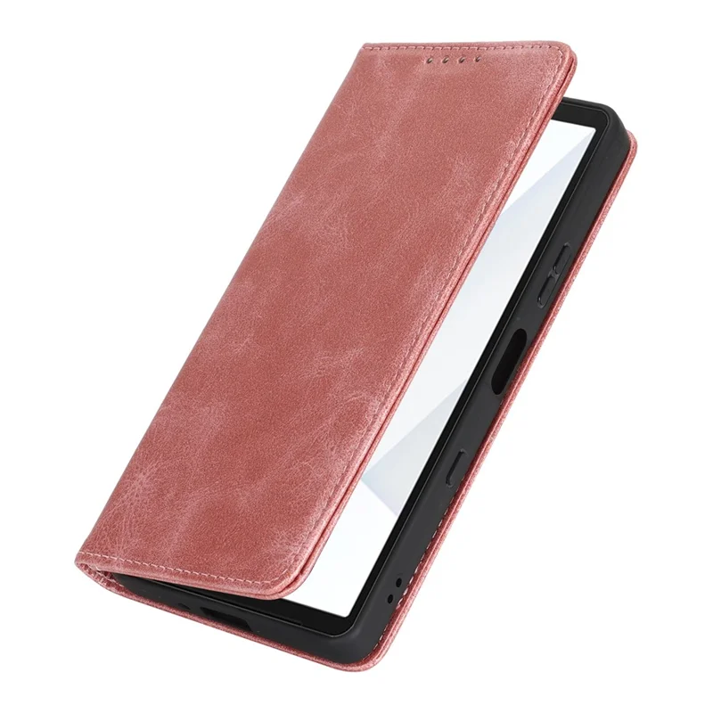 For Sony Xperia 10 VII Case PU Leather Calf Textured Magnetic Closing Smart Phone Cover - Rose Gold