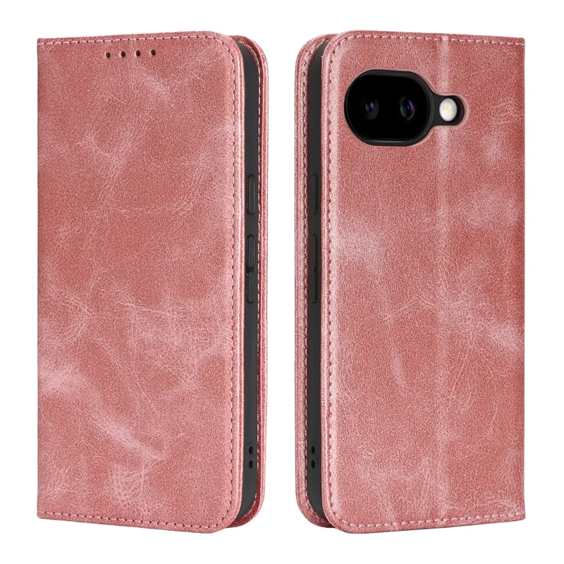 For Google Pixel 10a Case PU Leather Calf Textured Magnetic Closing Smart Phone Cover - Rose Gold