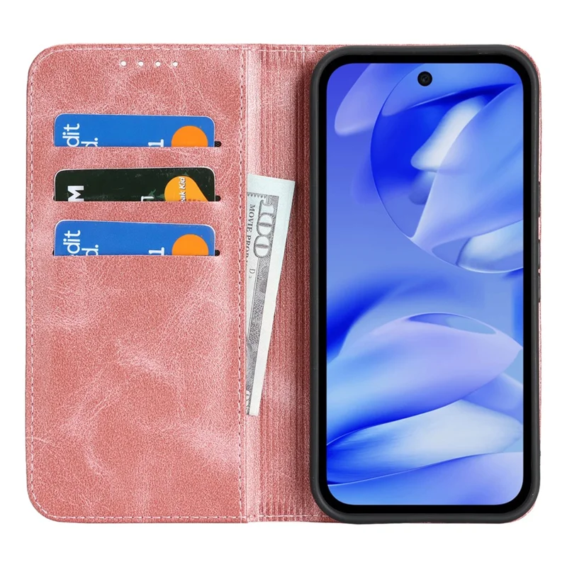 For Google Pixel 10a Case PU Leather Calf Textured Magnetic Closing Smart Phone Cover - Rose Gold