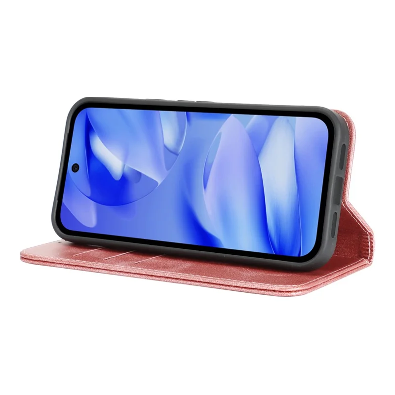 For Google Pixel 10a Case PU Leather Calf Textured Magnetic Closing Smart Phone Cover - Rose Gold