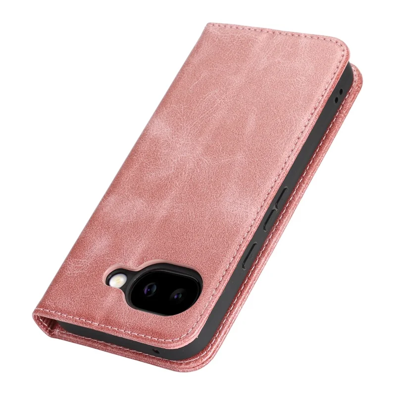 For Google Pixel 10a Case PU Leather Calf Textured Magnetic Closing Smart Phone Cover - Rose Gold
