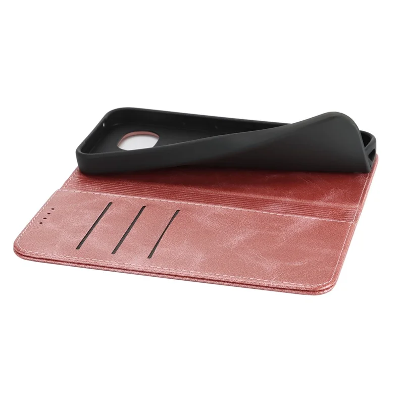 For Google Pixel 10a Case PU Leather Calf Textured Magnetic Closing Smart Phone Cover - Rose Gold