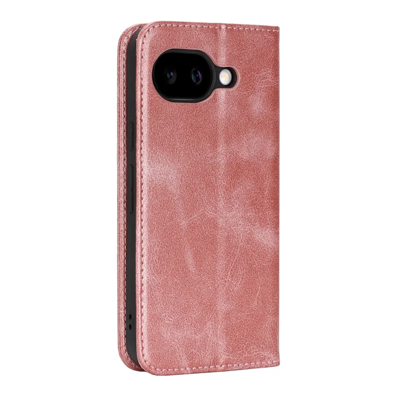 For Google Pixel 10a Case PU Leather Calf Textured Magnetic Closing Smart Phone Cover - Rose Gold