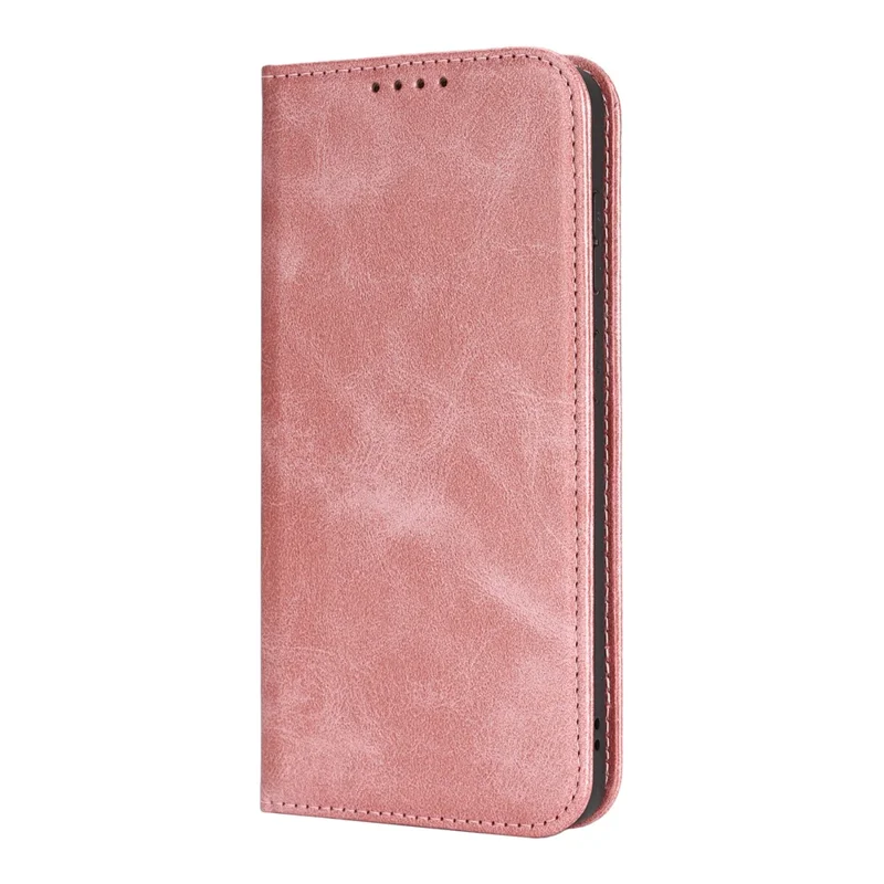 For Samsung Galaxy S26 Case PU Leather Calf Textured Magnetic Closing Smart Phone Cover - Rose Gold