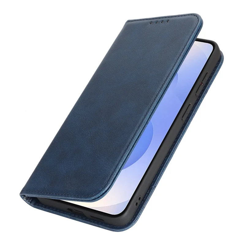 For Samsung Galaxy S26 Case PU Leather Calf Textured Magnetic Closing Smart Phone Cover - Dark Blue
