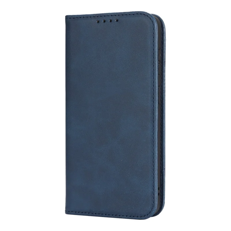 For Samsung Galaxy S26 Case PU Leather Calf Textured Magnetic Closing Smart Phone Cover - Dark Blue